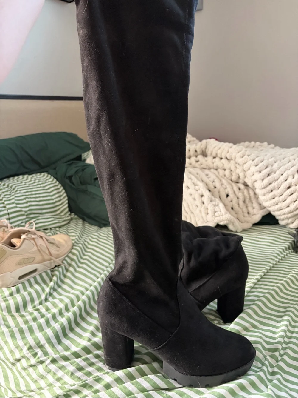 Black Knee-High Heel Boots - Women